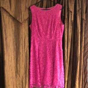 Fuchsia, lined lace dress with pockets